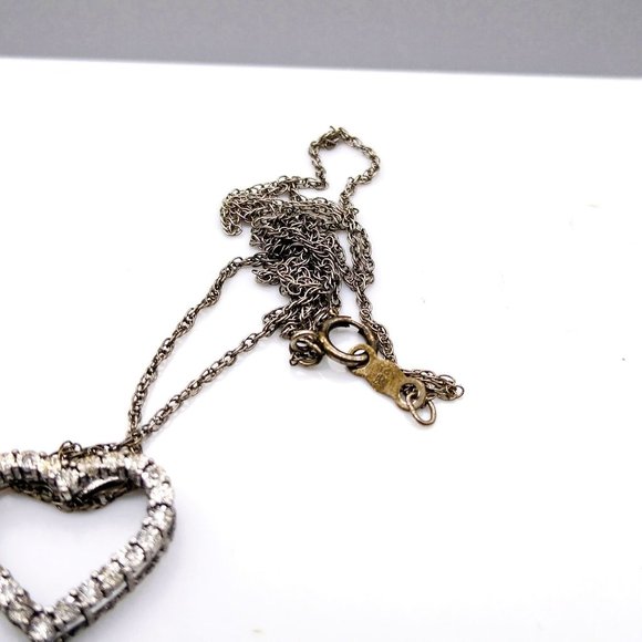 Vintage Sterling Silver and Diamond Heart Pendant Necklace on NC 925 Delicate Ch - Picture 4 of 5
